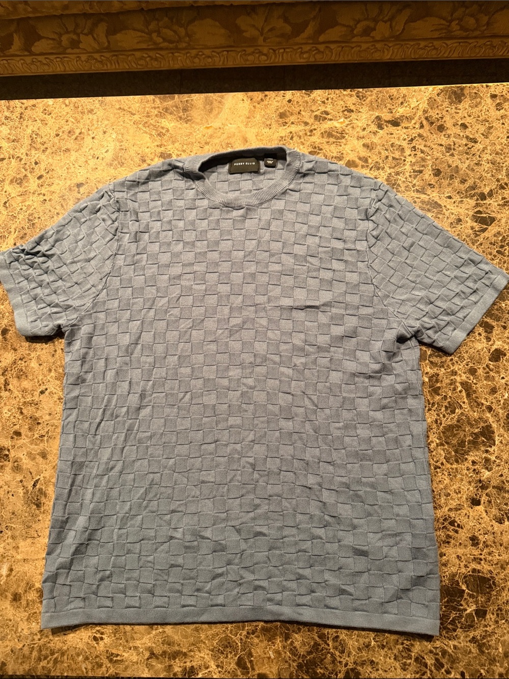 Perry Ellis Light Blue Checker Knit Short-Sleeve Tee